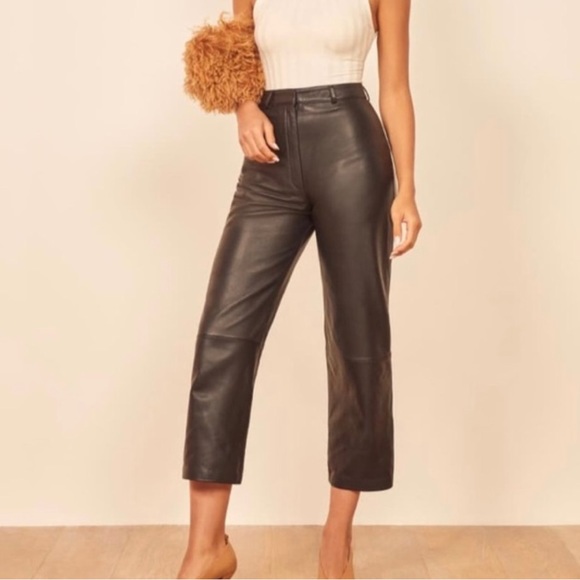Reformation Veda Leather Cropped Pants In Black Size 12 - Picture 7 of 17